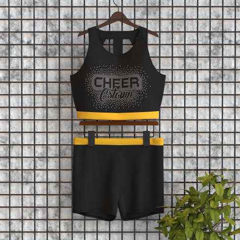 ダイヤモンドアートクラブ Have a Cuppa Cheer half top blue and black cheer practice wear - CSTOWNCHEER